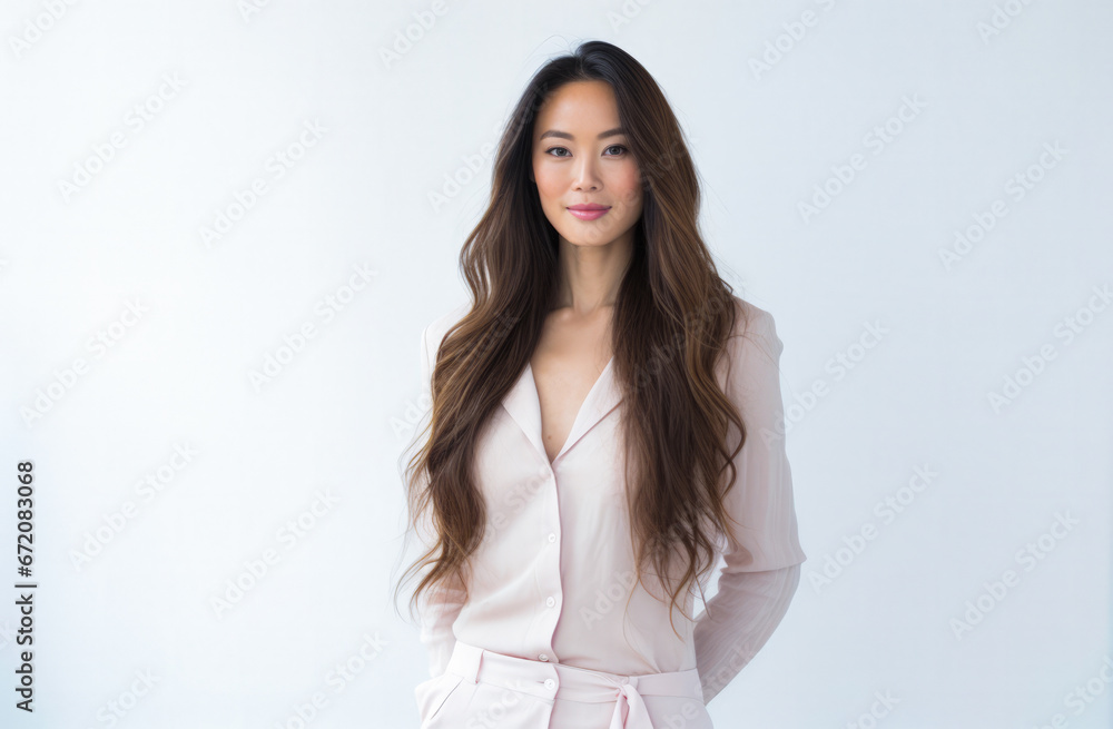 Portrait of a young beautiful Korean woman with long hair Portrait of a young beautiful Korean woman with long hair