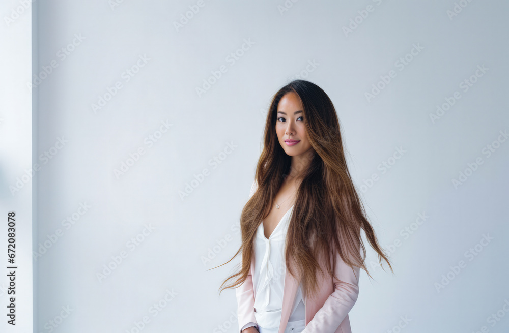Portrait of a young beautiful Korean woman with long hair Portrait of a young beautiful Korean woman with long hair