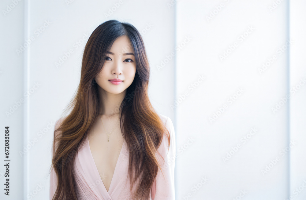 Portrait of a young beautiful Korean woman with long hair Portrait of a young beautiful Korean woman with long hair