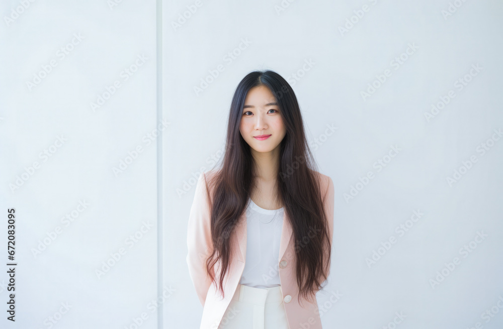 Portrait of a young beautiful Korean woman with long hair Portrait of a young beautiful Korean woman with long hair