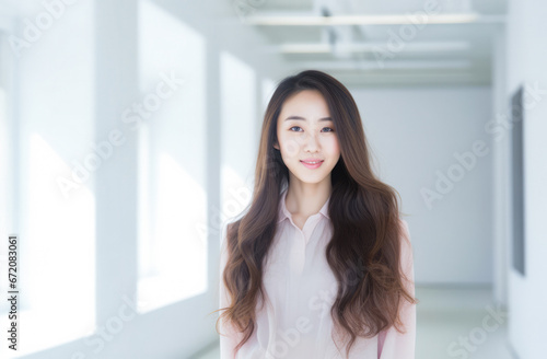 Portrait of a young beautiful Korean woman with long hair © JuanM