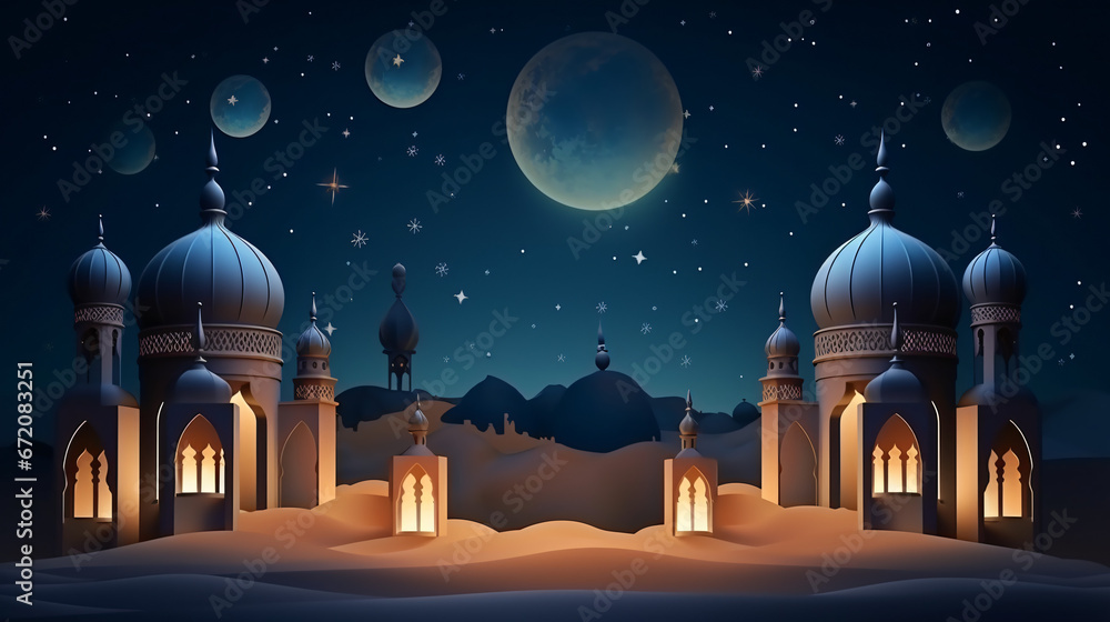 Lanterns stand in the desert at night sky lantern.