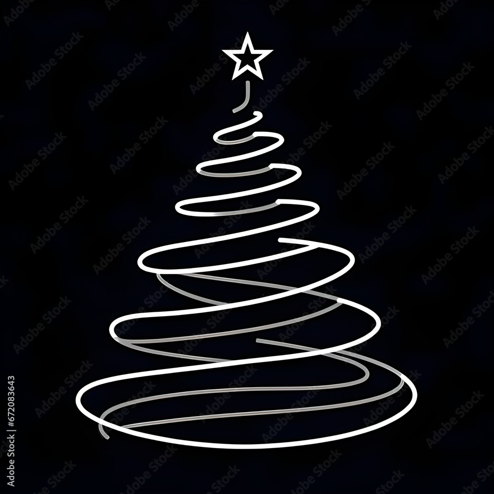 Christmas tree white lines with a star on black background Christmas tree white lines with a star on black background