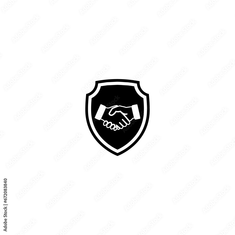 Trust icon. Handshake icon with shield. Responsibility glyph icon Trust icon. Handshake icon with shield. Responsibility glyph icon