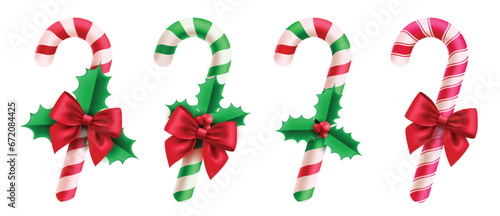 Christmas candy cane vector set design. Candy cane christmas elements collection in colorful stripe red and green pattern for holiday season ornaments decoration. Vector illustration candy cane 