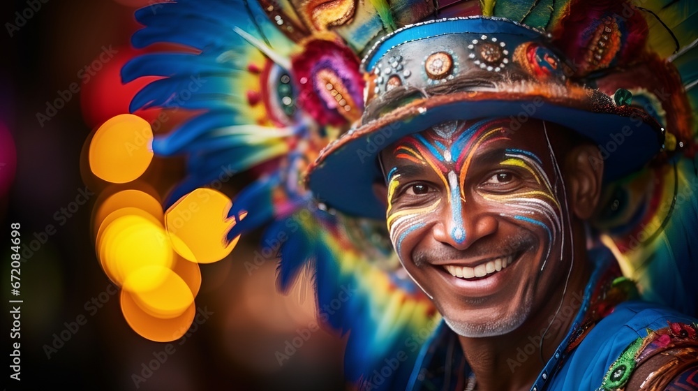 Naklejka premium Wonderful Latin artist dressed up for Carnival on the lanes