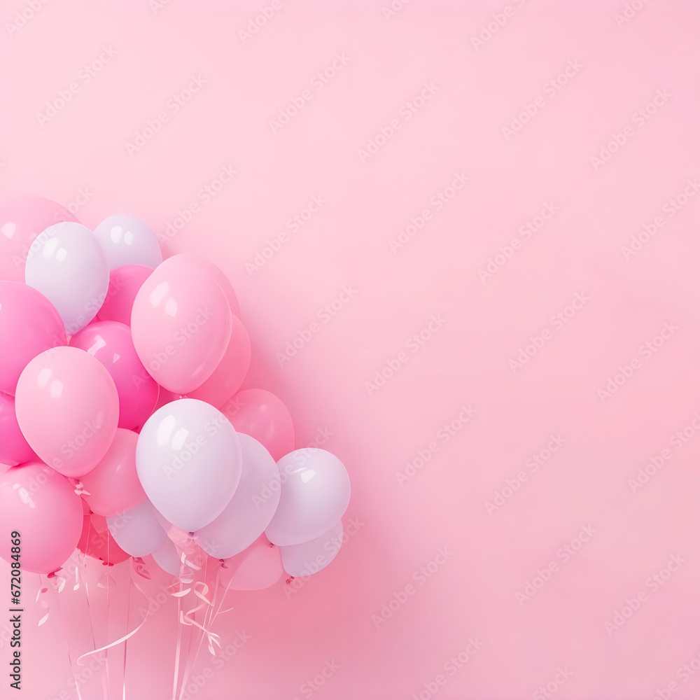 Festive pink background. Shining stars and balloons on light pink pastel background. Christmas. Wedding. Birthday. Happy woman's day. Mothers Day. Valentine's Day. Flat lay, top view, copy space. Festive pink background. Shining stars and balloons on light pink pastel background. Christmas. Wedding. Birthday. Happy woman's day. Mothers Day. Valentine's Day. Flat lay, top view, copy space.
