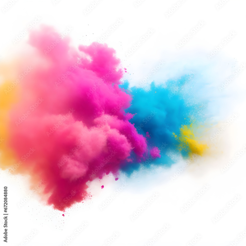 Colorful paint splashes powder explosion. Abstract powder splatted background. Colorful powder explosion on white background. Colorful dust explode.