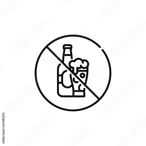No alcohol line icon sign symbol isolated on white background 