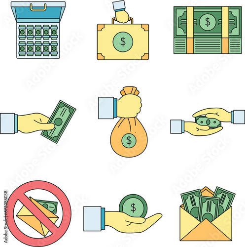 Bribery corrupt practices icon set. Outline set of bribery corrupt practices vector icons thin line color flat on white