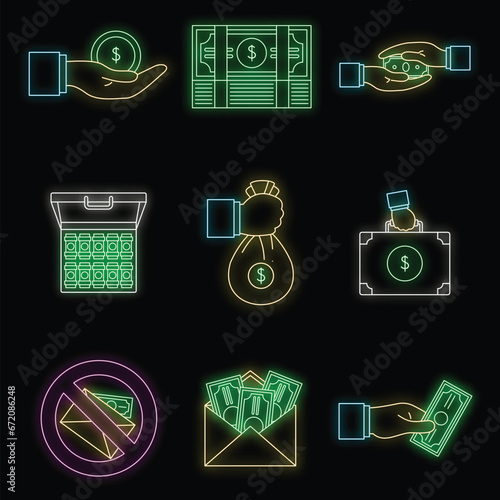 Bribery corrupt practices icon set. Outline set of bribery corrupt practices vector icons neon color on black
