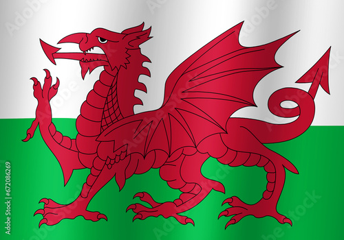 wales national flag 3d illustration close up view