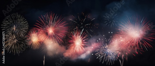fireworks in night sky, holiday background, bright colorful lights