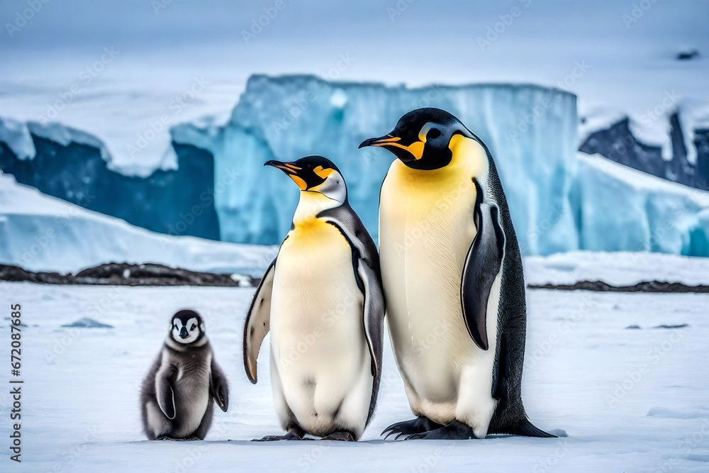 Obraz premium Emperor Penguin and Chick, Antarctica, love between animals