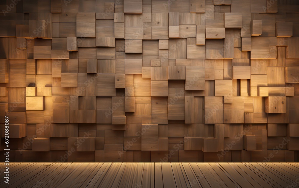Geometric wood wall decoration illuminated by soft ambient light, creating a visually appealing and modern background. Geometric wood wall decoration illuminated by soft ambient light, creating a visually appealing and modern background.