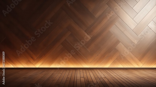 Geometric wood wall decoration illuminated by soft ambient light  creating a visually appealing and modern background.