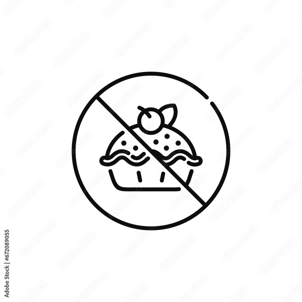 No pie cake allowed line icon sign symbol isolated on white background. No food sign symbol No pie cake allowed line icon sign symbol isolated on white background. No food sign symbol