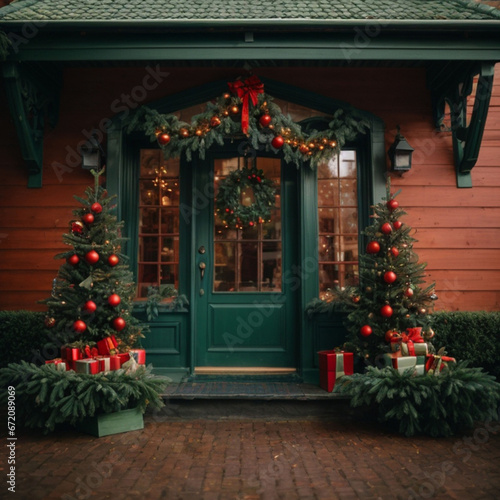 Decorated Christmas porch of the house