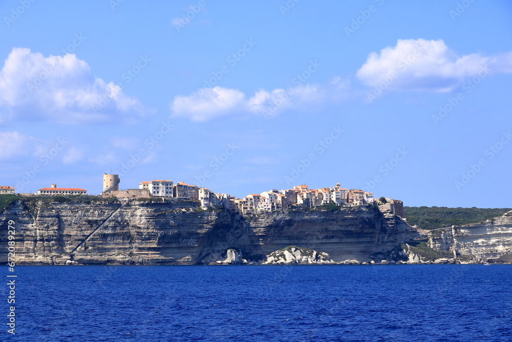 Astonishing view on Bonifacio town from the sea. Popular tourist destination on Corsica. Location: Bonifacio, Corsica; France, Europe