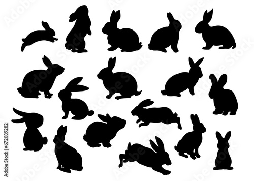 set of hand drawn rabbit silhouette