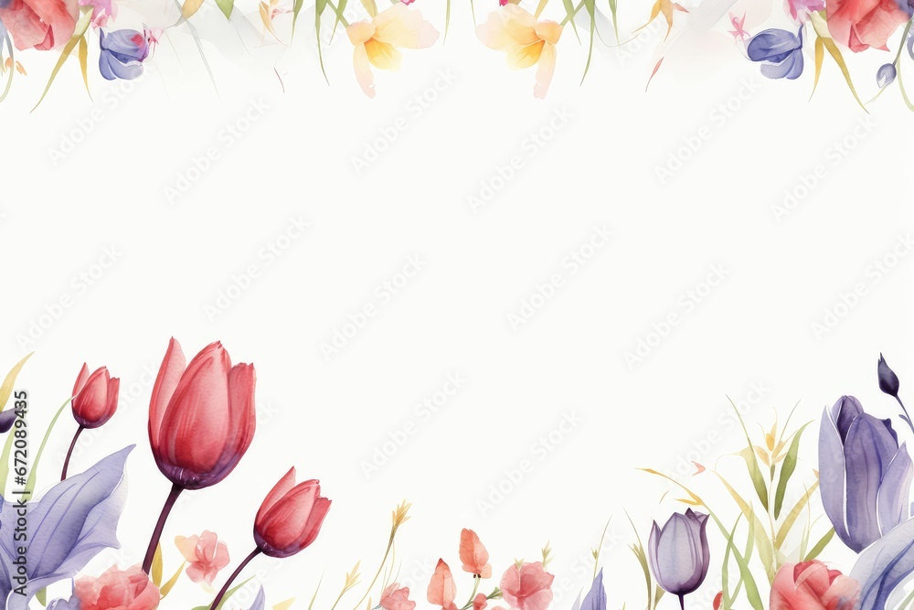 watercolor tulip flower frame background