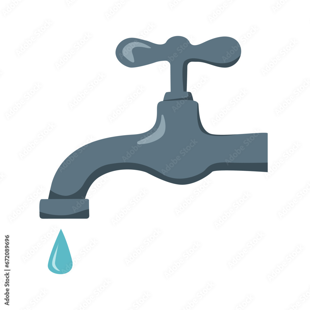 A water tap that is dripping, leaking. flat cartoon style. vector design A water tap that is dripping, leaking. flat cartoon style. vector design