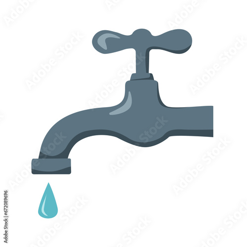 A water tap that is dripping, leaking. flat cartoon style. vector design