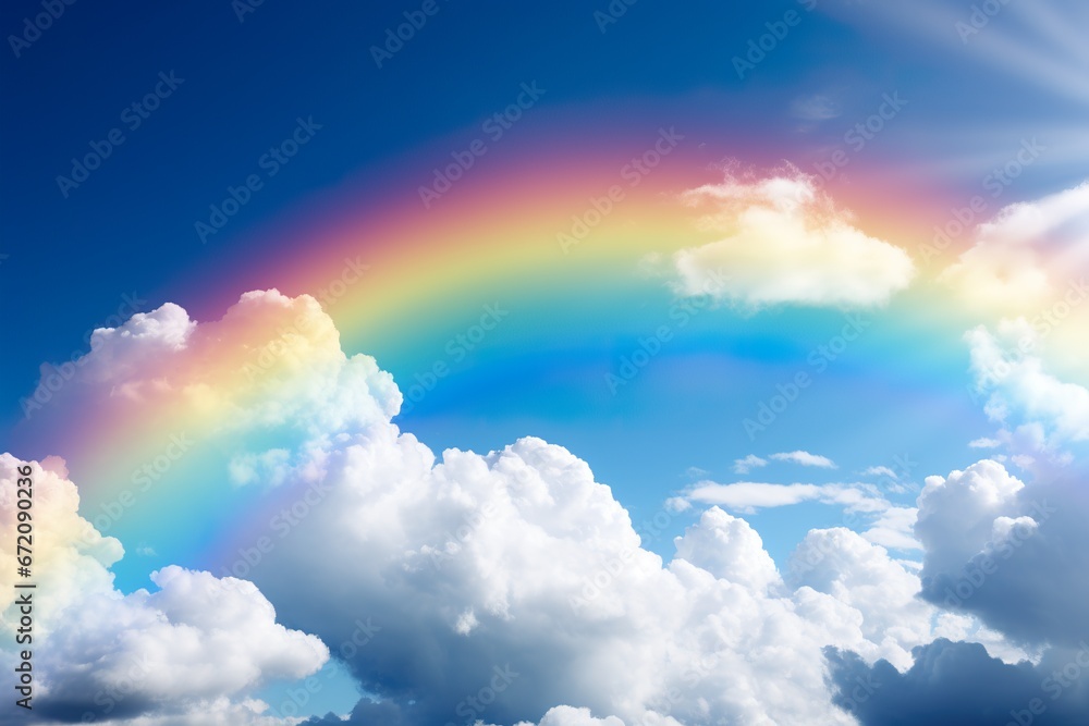 a real rainbow in the sky, with the rainbow bending down a real rainbow in the sky, with the rainbow bending down