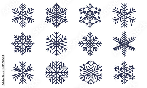 Set of  Snowflakes icons for winter decoration. Isolated snowflake collection.