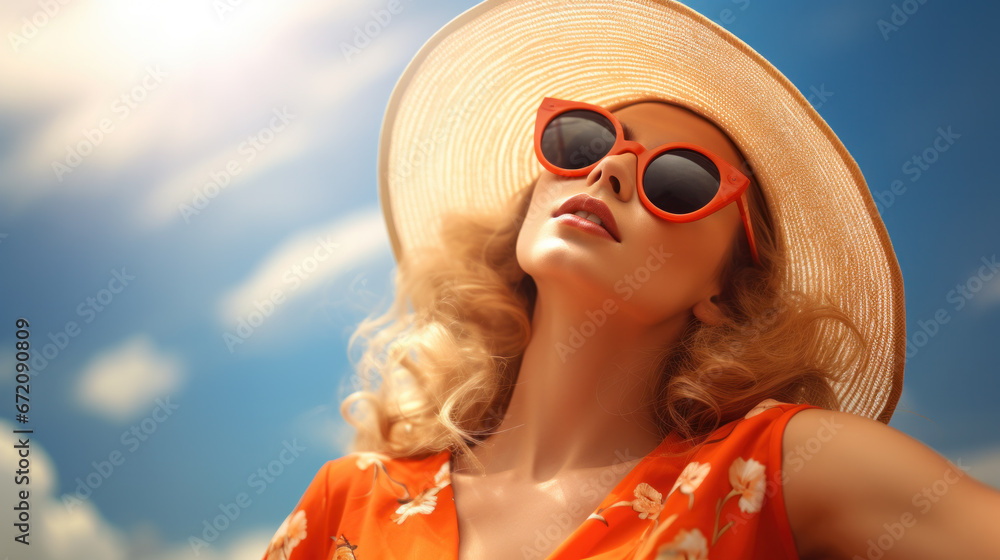 Beach Woman in Sun Hat on Vacation Beach Woman in Sun Hat on Vacation