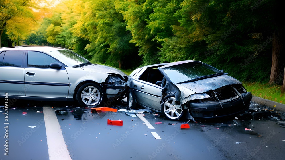Fototapeta premium car crash on the road