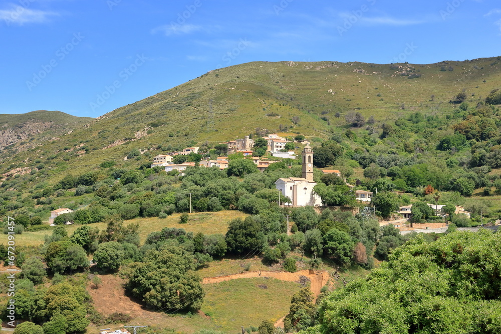 Appietto, Corse, Corsica, France - aerial view over a small village