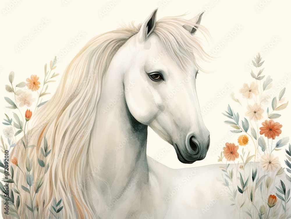 Naklejka premium a white horse in the woods illustration