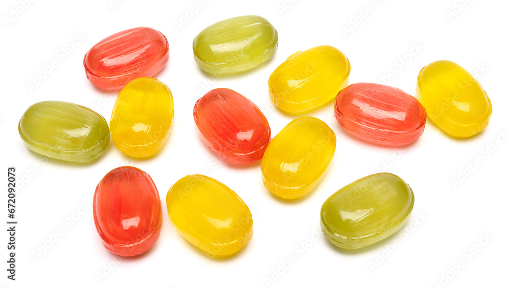 colorful fruit hard candy isolated on white. lollipop, candy, sweetmeat - obrazy, fototapety, plakaty 