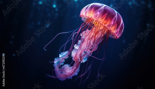 Photo of a Mesmerizing Nighttime Encounter: Illuminated Jellyfish Gliding Serenely Through the Water © Anna