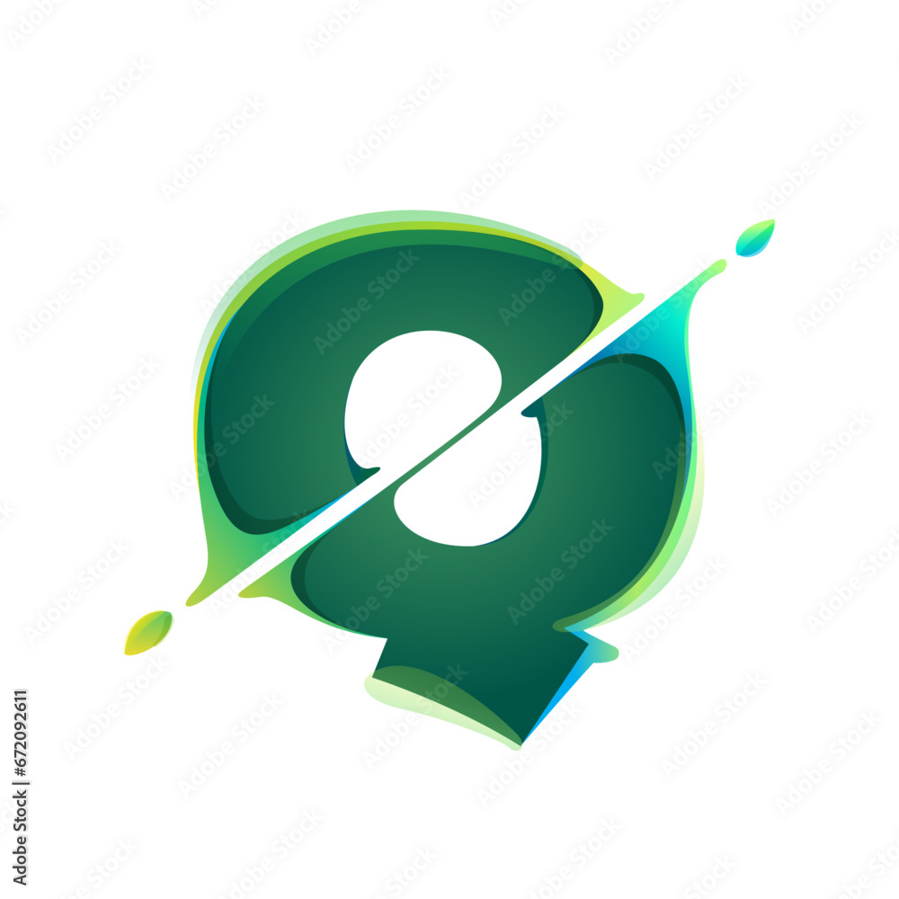 Q letter eco logo with green leaves and diagonal distortion, color shift effect. Eco-friendly vector illustration. Lush foliage emblem. Perfect for nature banner, healthy labels, waste recycling icon. Q letter eco logo with green leaves and diagonal distortion, color shift effect. Eco-friendly vector illustration. Lush foliage emblem. Perfect for nature banner, healthy labels, waste recycling icon.