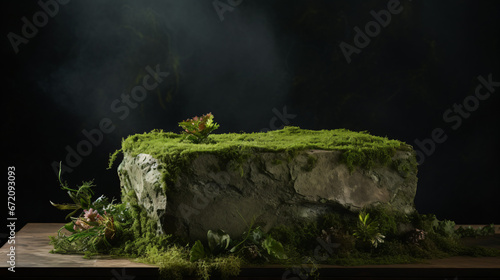 Natural floral stone and concrete podium.