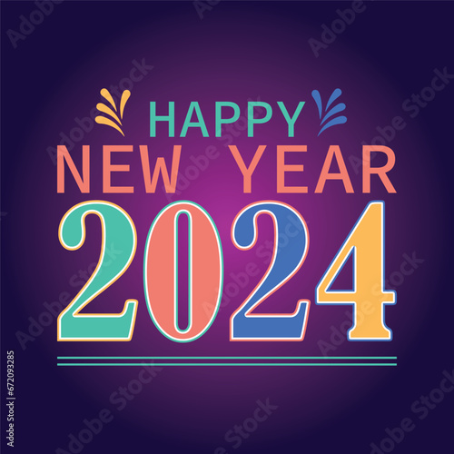 Happy New Year 2024 text typography design and Christmas elegant decoration 2024, New Year, New Year banner and Instagram post