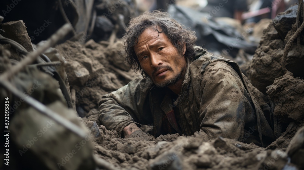 a man in a muddy area
