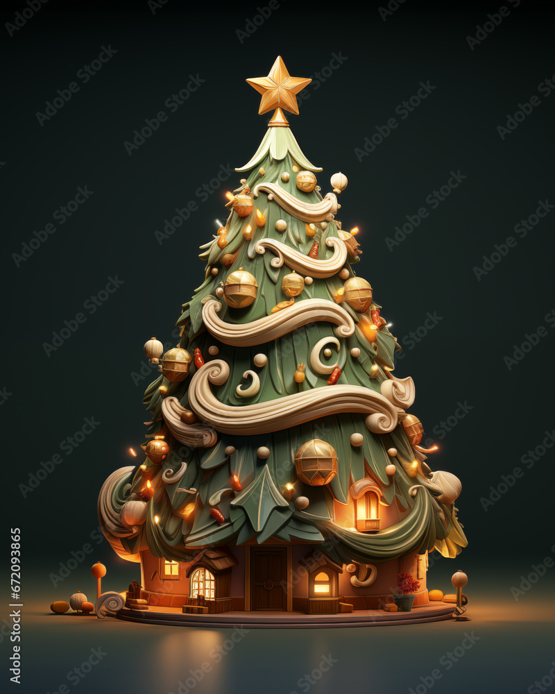 Obraz premium 3d Christmass tree with a star on top illustration