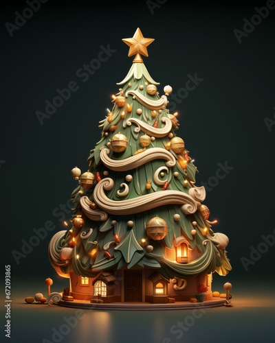 3d Christmass tree with a star on top illustration
