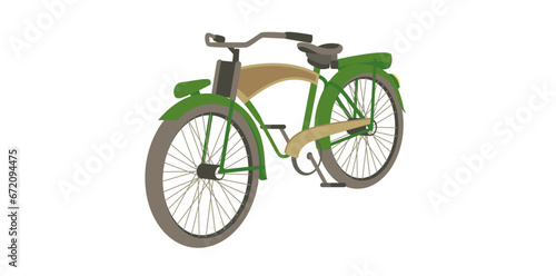 Vintage Bicycle Style Vehicle Icon, Green Bicycle For Traveling Around The City.