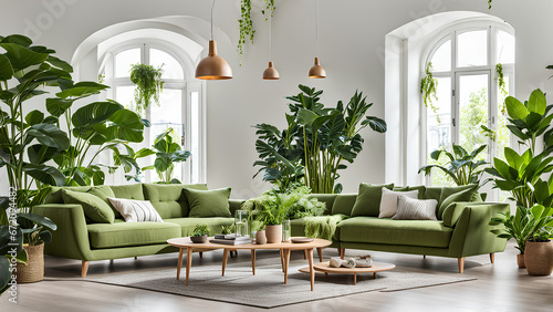 modern living room with furniture and plants