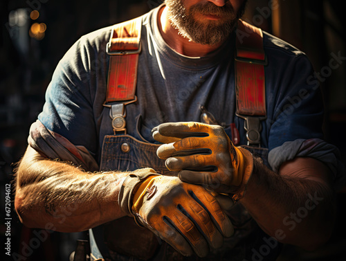 Mechanic hands captured in the light on a sunny day.