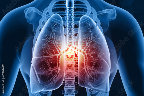 Foto Human lungs diseases, lungs pain. 3d illustration..