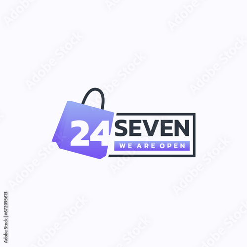 Twenty four hour shop service logo design vector. Shopping anytime symbol template.