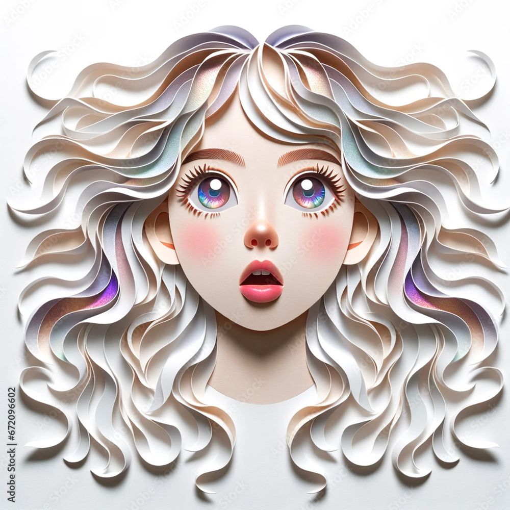 Fototapeta premium Illustration with a girl's face in an origami style, facial expression