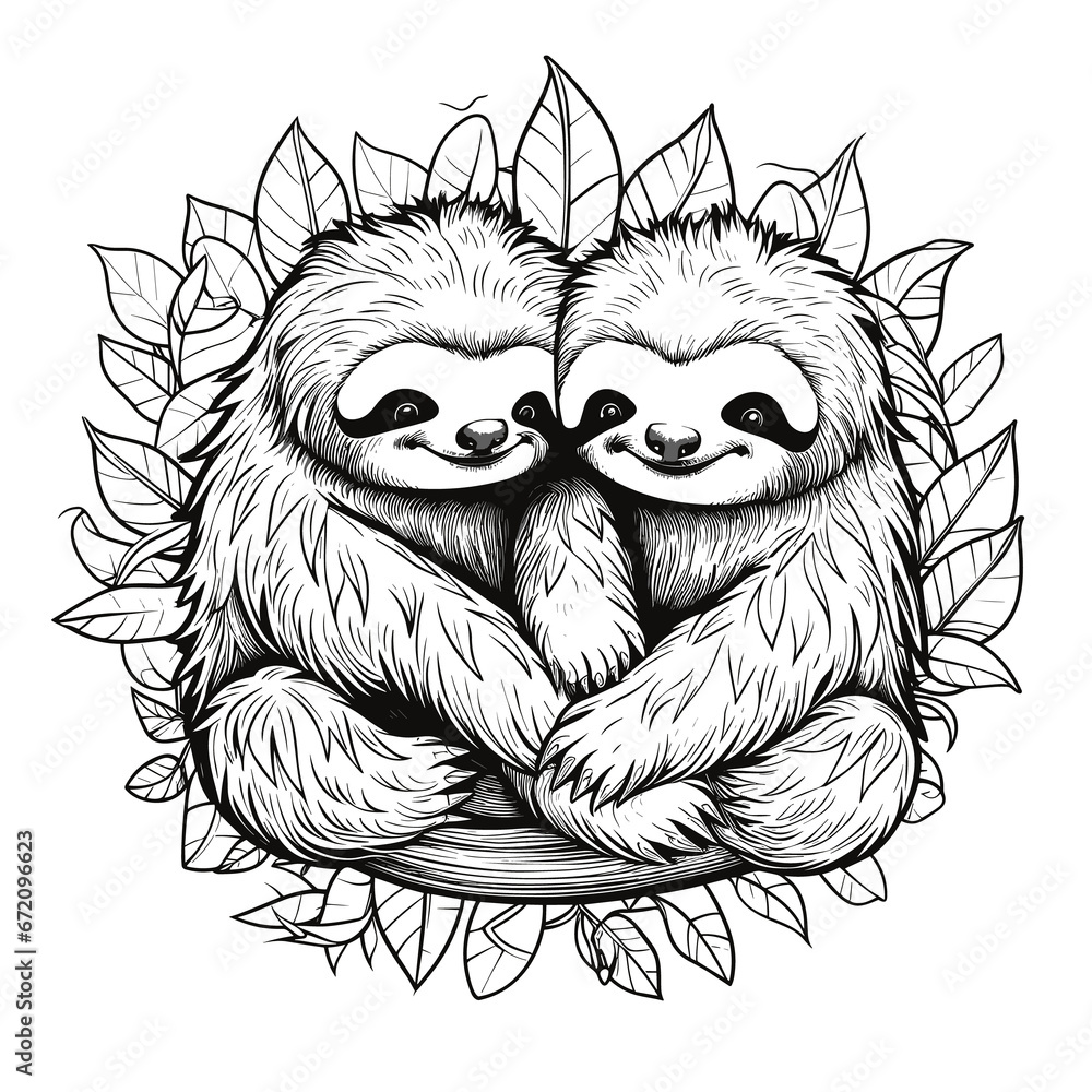 Big Coloring Page Cute Sloths Tropical , Coloring Pages Png Stock