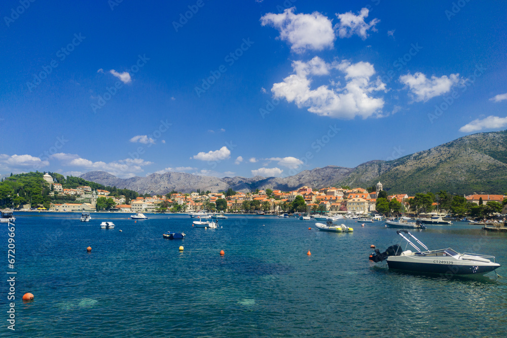 Cavtat, Croatia - August 11, 2023: Cavtat (Croatia) is a popular tourist destination with many hotels and restaurants. Beautiful town Cavtat in southern Dalmatia