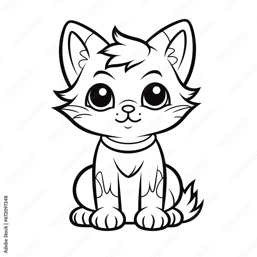 Cute Cat Coloring Page Kids Outline, Coloring Pages Png